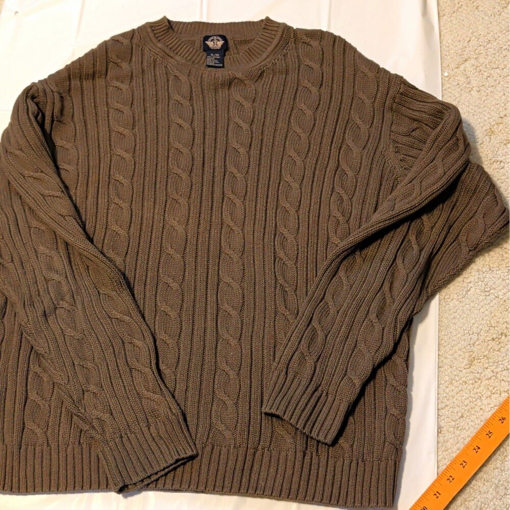 Vintage 90s Dockers Cable Knit Sweater XL Brown Olive 100% Cotton Heavyweight
